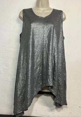 Túnica Eileen Fisher grande de lino orgánico sin mangas plateada sin mangas  Foto 1 de 4