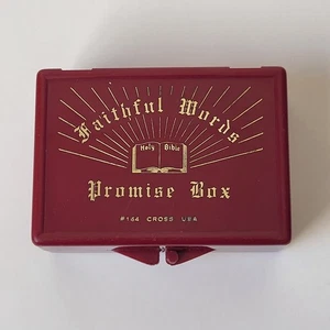 Vintage Faithful Words Promise Box Scripture Cards Maroon Pocket #164 Cross USA - Picture 1 of 12