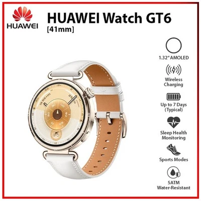 NEW Huawei Watch GT 6 41mm WHITE 1.32" AMOLED Bluetooth iOS Android Smartwatch - Image 1 of 4