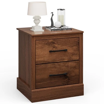 2 Drawer Compact Sofa End Table Nightstand Bedside Table Rustic Walnut - Image 1 of 4