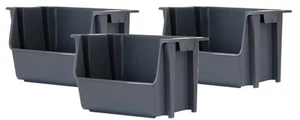 Large Stackable Storage Bins, Cool Grey, 3 Count - Picture 1 of 7