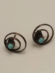 Old Pawn Zuni Snake Eyes Turquoise Sterling Silver Multi Circle Stud Earrings - Picture 1 of 3
