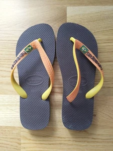 havaianas flip flops 4/5 35-36 Brown With Orange/Yellow Strap Flip Flops - Picture 1 of 6