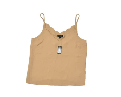NUEVA Camiseta sin Mangas Express Festoneada Cuello en V Cami Talla S Beige Tostado Sin Mangas Nueva con Etiquetas Foto 1 de 4