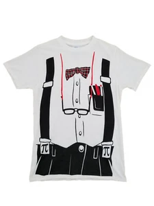 Mens White Poindexter Geek Dweeb Nerd Costume Graphic Halloween T-Shirt - Picture 1 of 1