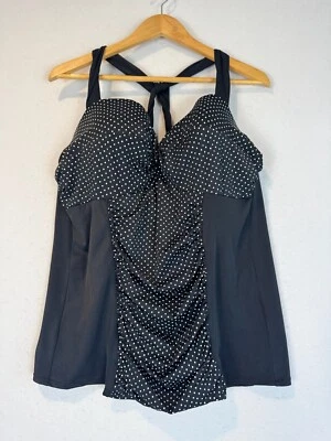 Lane Bryant Fitted Underwire Tankini Top 44D Black White Polka Dots - Image 1 of 4