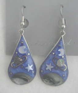 Earrings Crescent Moon Saturn Star Earth/Planet Abalone Shell Alpaca astral new - Picture 1 of 1