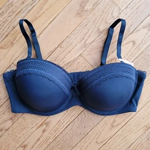 NWT La Vie En Rose Push-Up Strapless Demi Bra Navy Blue Size 38D - Picture 1 of 14