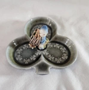 Irish Fairy Ring Dish Blue Green Irish Pottery Clover Shaped Trinket Ireland  6A - Picture 1 of 10