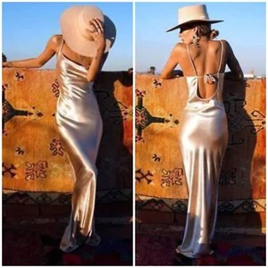 RAT & BOA Champagne Gold Lumina Open Back Cocktail Midi Maxi Dress Gown Size XS - Picture 1 of 15