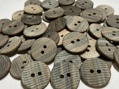 Washable Faux Wood/Coconut Brown/Grey/Natural Ridged Poly Button 23mm 7/8" 2hole - Image 1 of 3