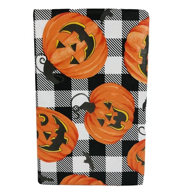 Halloween Vinyl Tablecloth Adorable Jack O Lanterns Buffalo Check Party Decor - Image 1 of 3