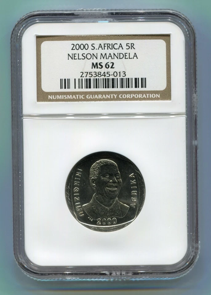 South Africa Year 2000 5R Nelson Mandela Smiley Madiba Coin NGC MS 62 x 10 Coins - Image 1 of 4