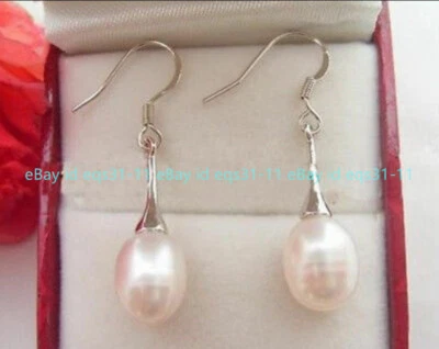 New Real Natural White Cultured Pearl Dangle Drop Earring Silver Hook - Image 1 of 4
