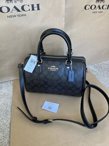 Borsa a tracolla Coach Rowan in tela firmata IN marrone nero CH280 nuova con etichette