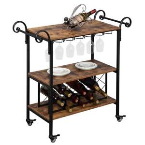 New Rolling Bar Serving Cart Wine Storage Rack Kitchen Carts Glass Bottle Holder