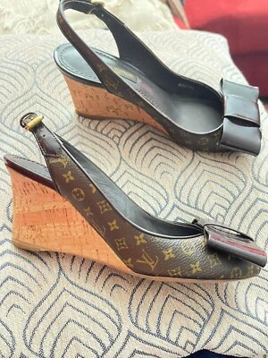 LOUIS VUITTON wedge Heel Monogram Ribbon Leather Brown EU35/US5 - Image 1 of 4