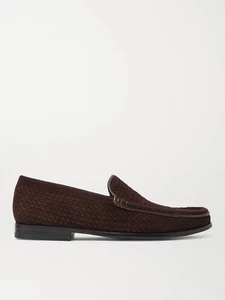 J.M. WESTON Collapsible-Heel Leather-Trimmed Woven Suede Loafers - Picture 1 of 6
