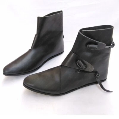 Medieval Viking Black Genuine Leather Men's Women Boots Larp Reenactment - Image 1 of 4