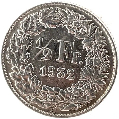  Switzerland 1/2 Franc 1932 B  Silver Coin KM#23.  - Image 1 of 2