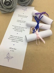 50 x Pergaminos de Boda Personalizados Mini Favores Gracias Regalo Decoración de Mesa - Imagen 1 de 3