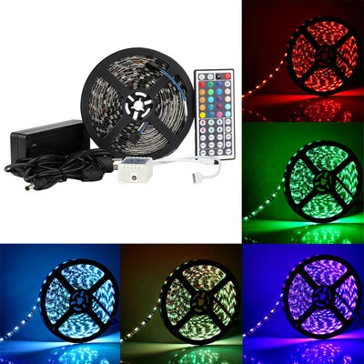 5M RGB LED Strip Light Black PCB 5050 SMD Ribbon Light Kit /Remote/Adapter - Imagem 1 de 4
