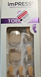 IMPRESS Premium PEDICURE TOENAILS  Press On  Iridescent Silver - Picture 1 of 4