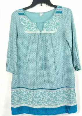 Old Navy Womens Tunic Dress Blouse Tie Neck Long Sleeve Floral Multicolor Sz Sp  - Image 1 of 4
