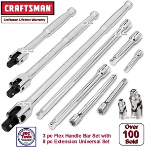 CRAFTSMAN 3 PC FLEX ARM HANDLE  BREAKER BAR SET w 8 PC EXTENSION SET - Picture 1 of 3