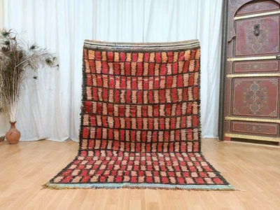 Подлинный винтажный марокканский клетчатый ковер ручной работы из шахматной доски 4x6 - Изображение 1 из 4