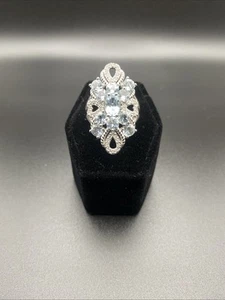 Natural Aquamarine Ring Victorian Design Size 5 925 Sterling SilverTreasure - Picture 1 of 6