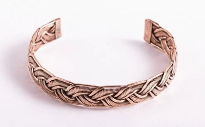 Dekorativer Kupferarmreif, Armreif, Kupfer, geflochten, ca. 12 mm breit, offen - Bild 1 von 3