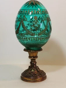 BEAUTIFUL FABERGE STERLING SILVER CUT GLASS EGG SIGNED - Picture 1 of 10