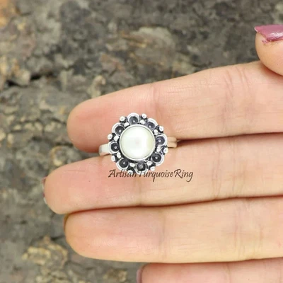 Natural Pearl Ring, 925 Silver Ring, Statement Ring, Healing Stone Ring,All Size - Image 1 of 4