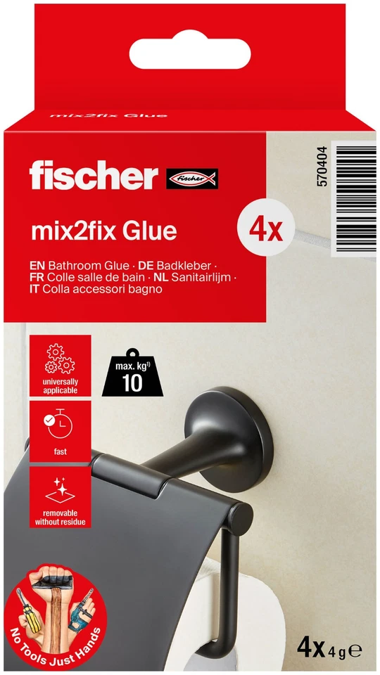 fischer Badkleber 4er Pack (4x4g) - Befestigen ohne Bohren für Badaccessoires - Bild 1 von 4