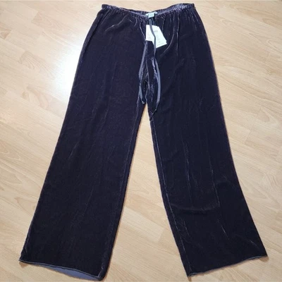 NWT CAbi Silk Blend Purple Crushed Velvet Wide Leg Pull On Pants Drapey Size L - Image 1 of 4