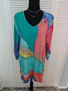 A' La Carte Tunika Top Damen L Abstrakte Kunst Mehrfarbig Bluse Boutique - Bild 1 von 12
