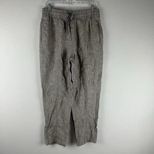 Pantaloni Athleta Marrone Grigio 100% Lino Ritiro Alzata Caviglia Tempo Libero Medium - Foto 1 di 8