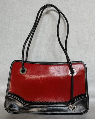 Bolso de hombro de cuero Brighton vintage con asas trenzadas rojo y negro Foto 1 de 4