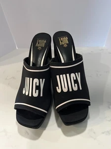 JUICY Black High Heeled Women's Shoes w/ White Logo Size 8.5 - Picture 1 of 8