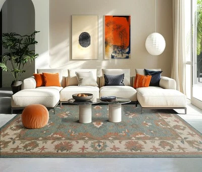 Alfombra de lana acuática de varios tamaños Agra LoomBloom Transitional enganchada a mano Foto 1 de 4