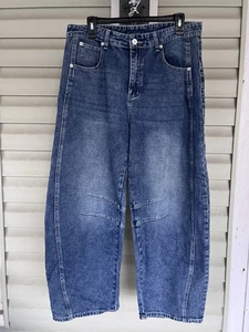 VTG 80s 90s Unbranded Barrell Leg Blue Jeans Baggy Y2K Grunge Skater HipHop34x27 - Picture 1 of 13