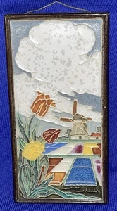 Royal Delft Cloisonne Tile - Windmill/Tulip Fields Landscape PORCELYNE TILE - Picture 1 of 9