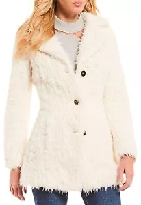 Guess Women's Cream Teddy Faux Fur Single Breast Coat NWT! - Picture 1 of 2
