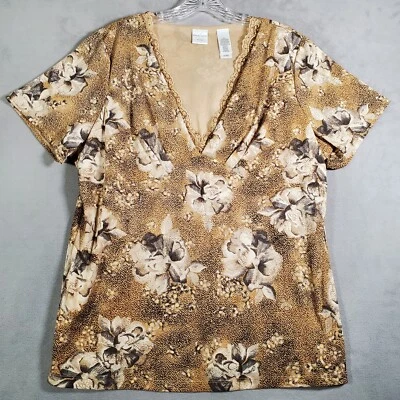 Top Babydoll Emma James Y2K 2X Marrón Floral Encaje Cuello en V Manga Corta Coqueta Foto 1 de 4