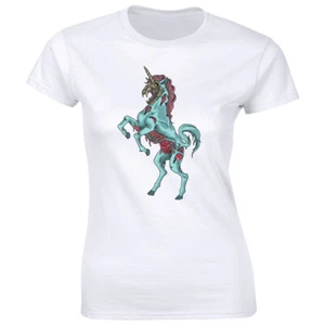 Einhorn Zombie Damen T-Shirt Magical Nightmare Fantasy Tee Skelett Totenkopf - Bild 1 von 1