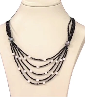 Jay King Sterling Silver Black Spinel and South Sea Pearl Multi-Strand Necklace Foto 1 de 4