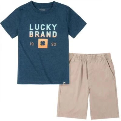 ¡NUEVO! Juego de 2 piezas para niños Lucky Brand, camiseta azul oscuro y corto, talla 5 para niño Foto 1 de 4