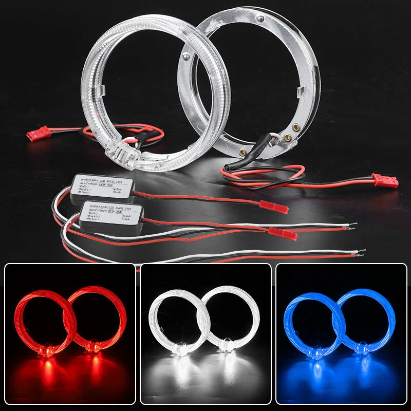 LED Angel Eyes Halo Ring Light Guide 80mm DRL Headlight Red White Blue Headlamp - Image 1 of 4