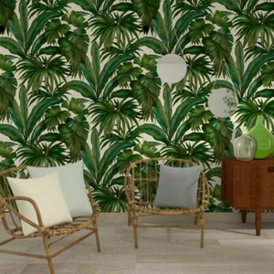 Palm Banana Leaves Leaf White Green Tropical Floral 3d Wallpaper - Picture 1 of 12